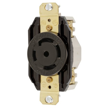 HUBBELL WIRING DEVICE-KELLEMS Locking Devices, Twist-Lock®, Industrial, Flush Receptacle, 30A 3-Phase Wye 347/600V AC, 4-Pole 5-Wire Grounding, L23-30R, Screw Terminal, Black HBL2830